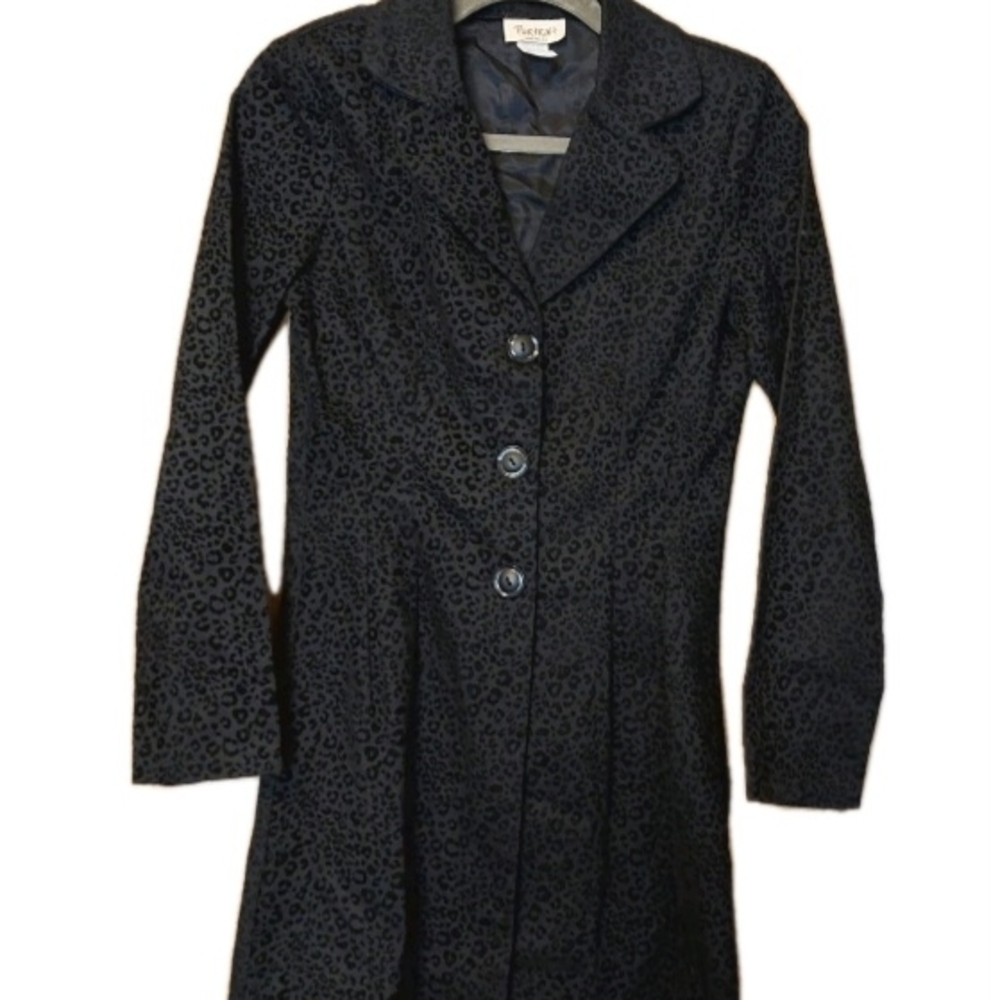 Vintage Portrait Black Cheetah Print Lightweight Button Up Jacket Sz Small USA